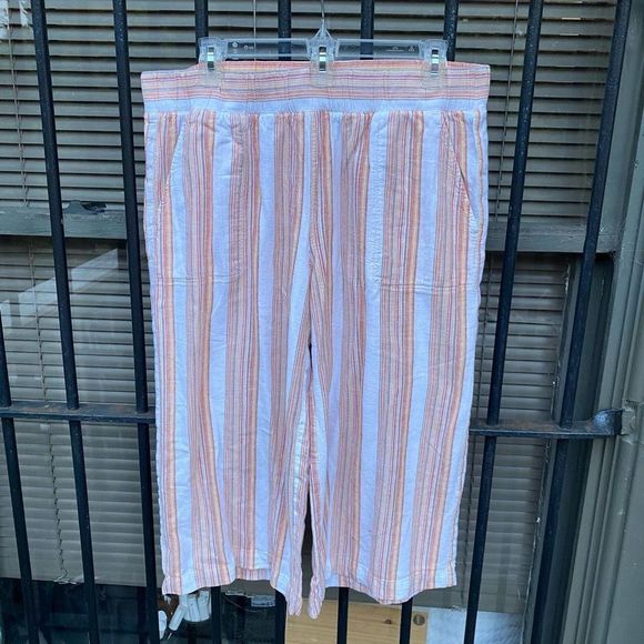 Anthropologie 🐾Cloth & Stone Wide Leg Stripe Cropped Pants, Sz Large, MSRP $118 - Picture 8 of 14